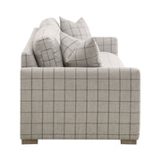 Essentials For Living Clara 86" Slim Arm Sofa ~ Performance Windowpane Cement With Natural Gray Oak