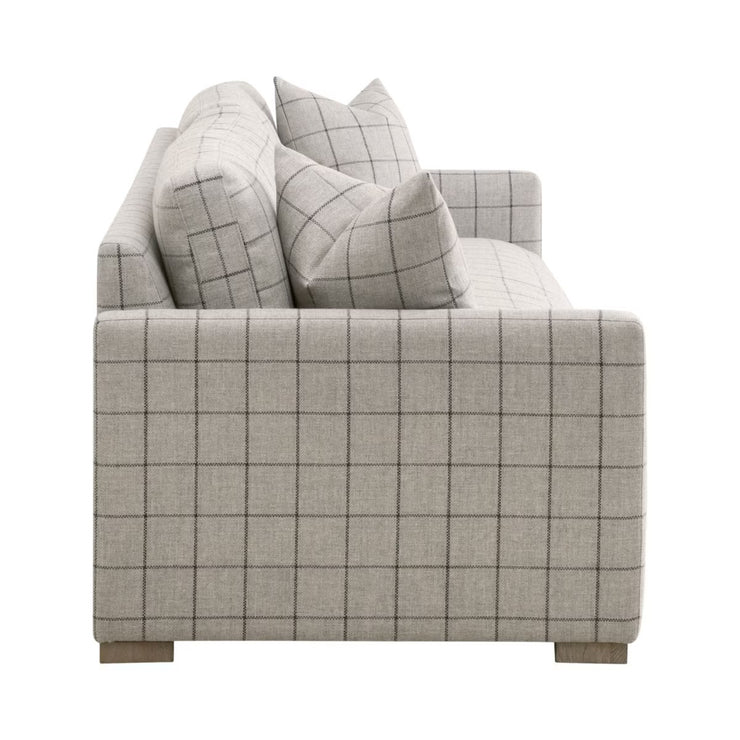 Essentials For Living Clara 86" Slim Arm Sofa ~ Performance Windowpane Cement With Natural Gray Oak
