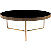 Surya Melton Modern Black Glass & Metallic Brass Base Round Coffee Table  MEL-003