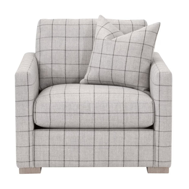 Essentials For Living Clara Slim Arm Sofa Chair~ Performance Windowpane Cement, Natural Gray Oak