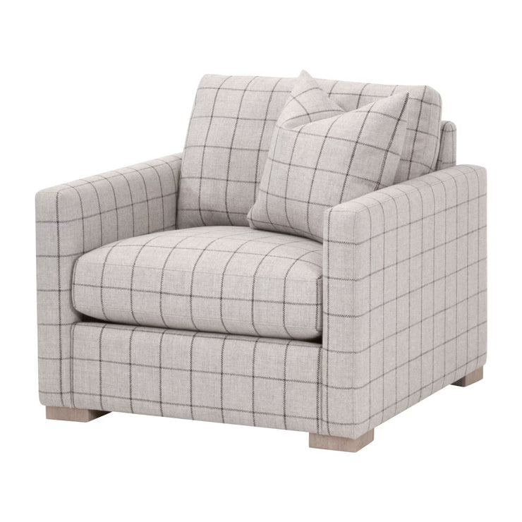 Essentials For Living Clara Slim Arm Sofa Chair~ Performance Windowpane Cement, Natural Gray Oak