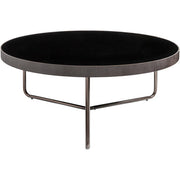 Surya Melton Modern Black Glass & Metallic Nickel  Base Round Coffee Table  MEL-004