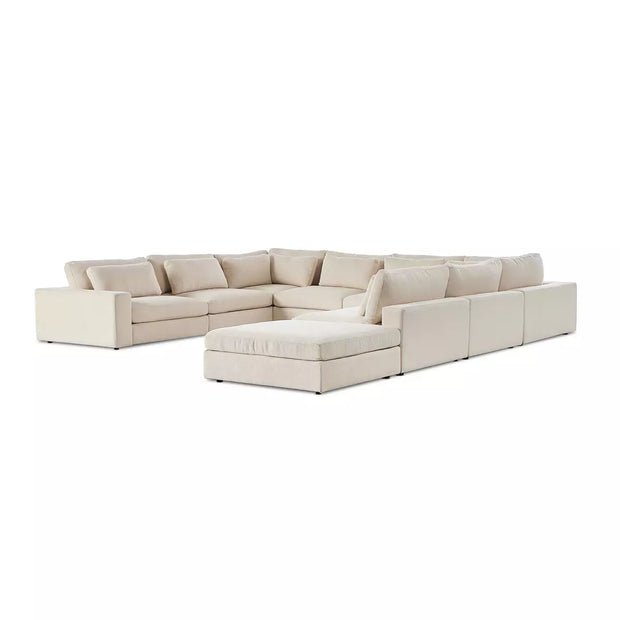 Four Hands Bloor 8 Piece Modular Deep Seating Sectional With Ottoman ~ Clairmont Sand Upholstered Woven Fabric