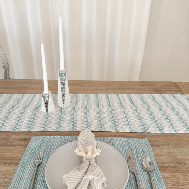 Anaya Home Summer Twist Aqua Indoor Outdoor Table Runner