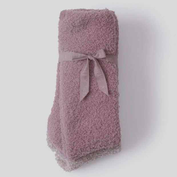 Barefoot Dreams CozyChic 2 Pair Sock Set ~ Teaberry and Heathered Stone