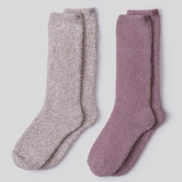 Barefoot Dreams CozyChic 2 Pair Sock Set ~ Teaberry and Heathered Stone