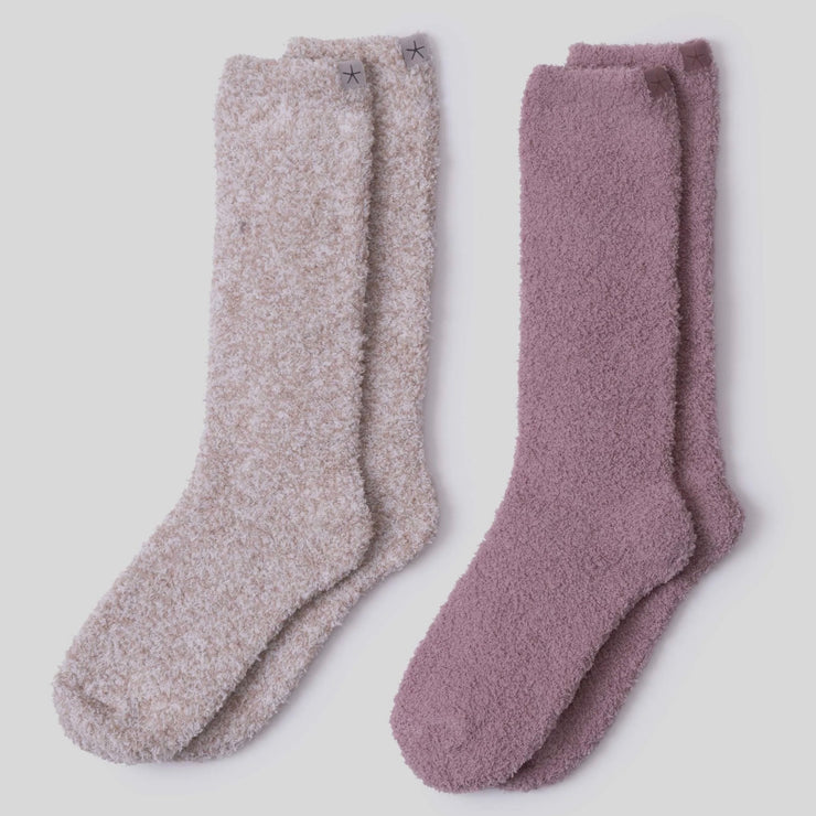 Barefoot Dreams CozyChic 2 Pair Sock Set ~ Teaberry and Heathered Stone