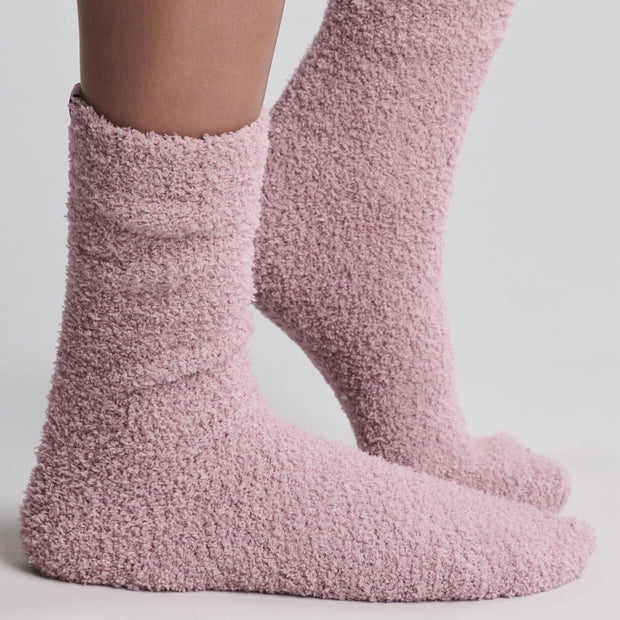Barefoot Dreams CozyChic 2 Pair Sock Set ~ Teaberry and Heathered Stone