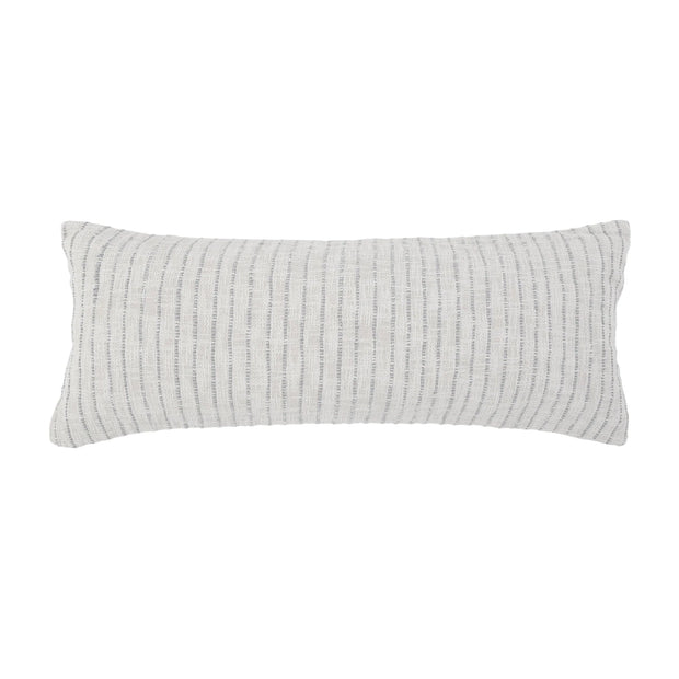 Pom Pom at Home Jojo Hand Woven Ivory and Blue Grey Striped Pillow with Insert ~ 14 x 40