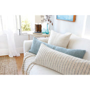 Pom Pom at Home Jojo Hand Woven Ivory and Blue Grey Striped Pillow with Insert ~ 14 x 40