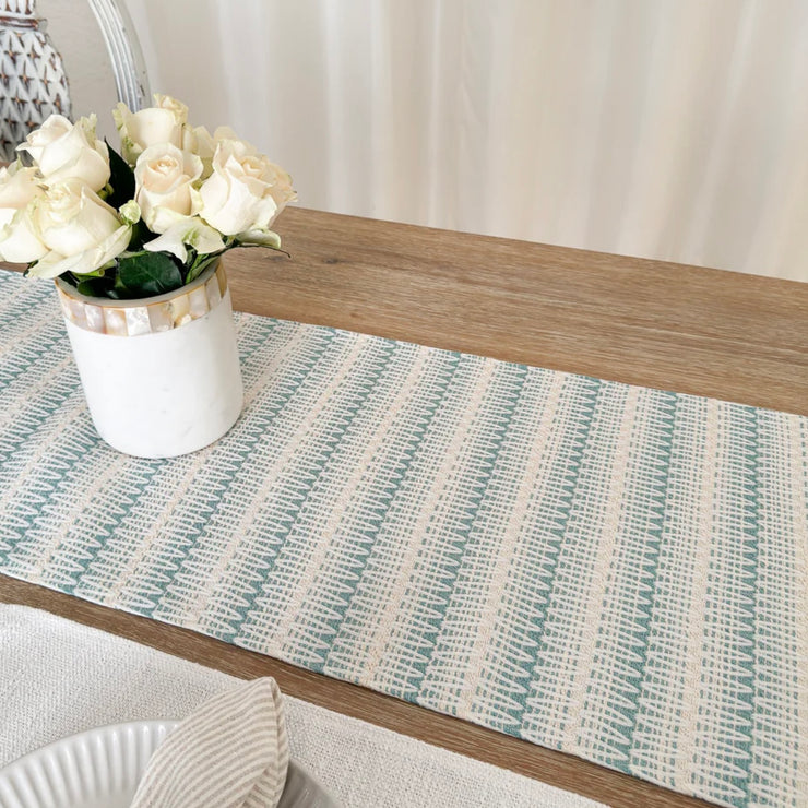 Anaya Home Summer Twist Aqua Indoor Outdoor Table Runner