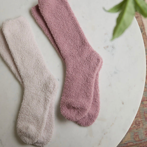 Barefoot Dreams CozyChic 2 Pair Sock Set ~ Teaberry and Heathered Stone