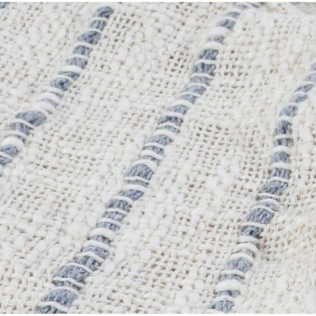 Pom Pom at Home Jojo Hand Woven Ivory and Blue Grey Striped Pillow with Insert ~ 14 x 40