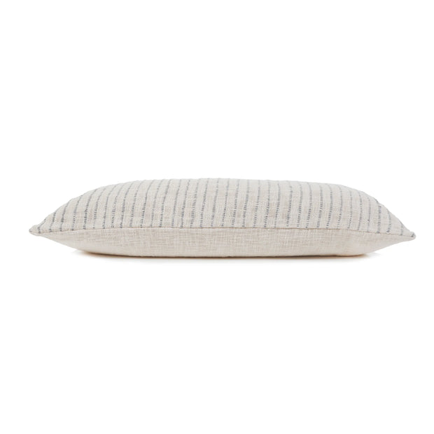 Pom Pom at Home Jojo Hand Woven Ivory and Blue Grey Striped Pillow with Insert ~ 14 x 40