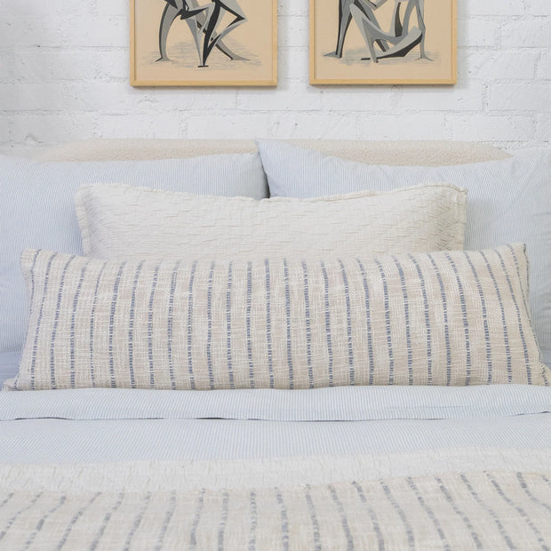 Pom Pom at Home Jojo Hand Woven Ivory and Blue Grey Striped Pillow with Insert ~ 14 x 40