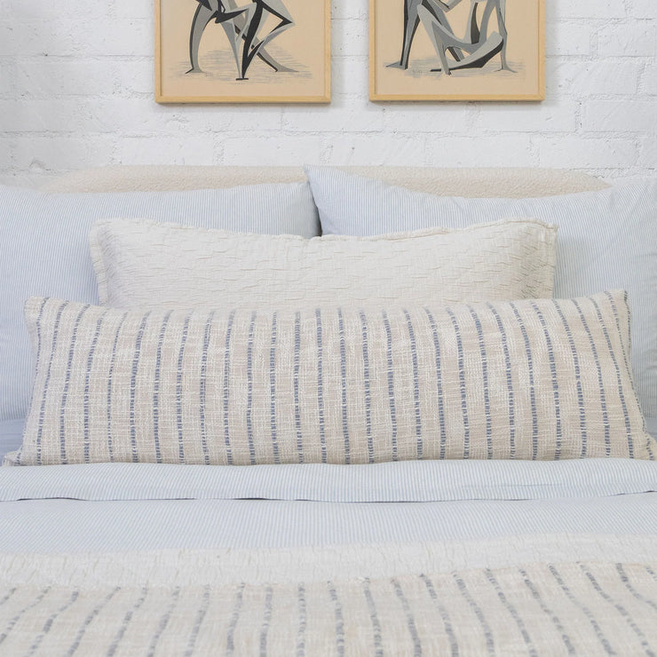 Pom Pom at Home Jojo Hand Woven Ivory and Blue Grey Striped Pillow with Insert ~ 14 x 40