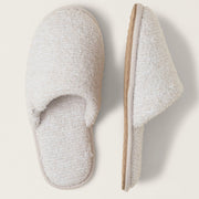 Barefoot Dreams CozyChic Spa Slippers ~ Size M 7/8 ~ Heathered Stone and White