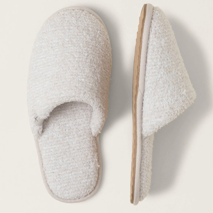 Barefoot Dreams CozyChic Spa Slippers ~ Size M 7/8 ~ Heathered Stone and White