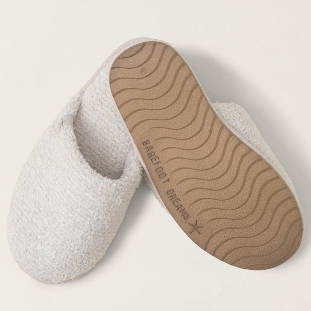 Barefoot Dreams CozyChic Spa Slippers ~ Size M 7/8 ~ Heathered Stone and White