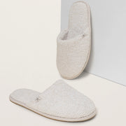 Barefoot Dreams CozyChic Spa Slippers ~ Size M 7/8 ~ Heathered Stone and White