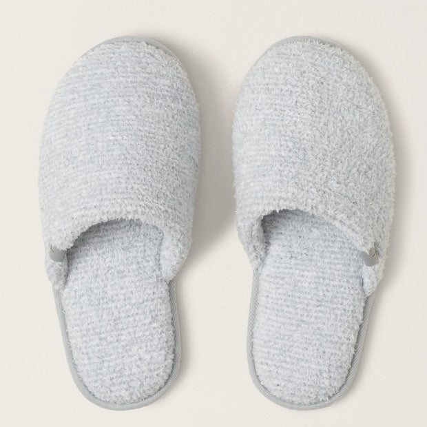 Barefoot Dreams CozyChic Spa Slippers ~ Size M 7/8 ~ Heathered Ocean and White