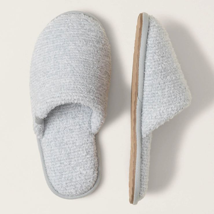 Barefoot Dreams CozyChic Spa Slippers ~ Size M 7/8 ~ Heathered Ocean and White