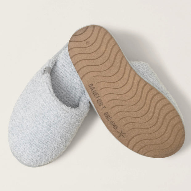 Barefoot Dreams CozyChic Spa Slippers ~ Size M 7/8 ~ Heathered Ocean and White