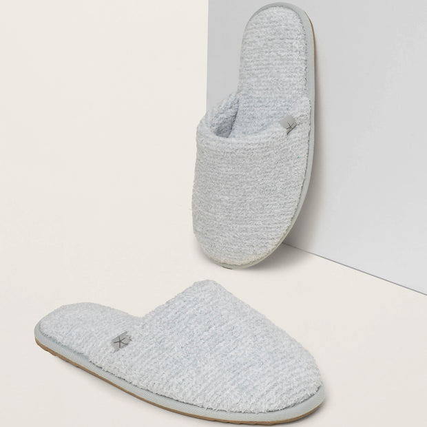 Barefoot Dreams CozyChic Spa Slippers ~ Size M 7/8 ~ Heathered Ocean and White