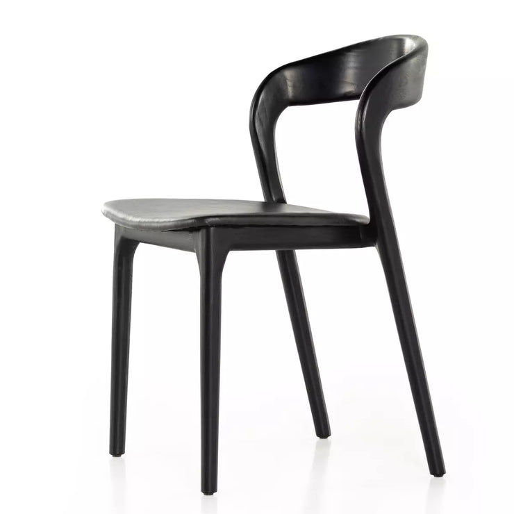 Four Hands Amare Curved Wood Dining Chair ~ Sonoma Black Leather Seat