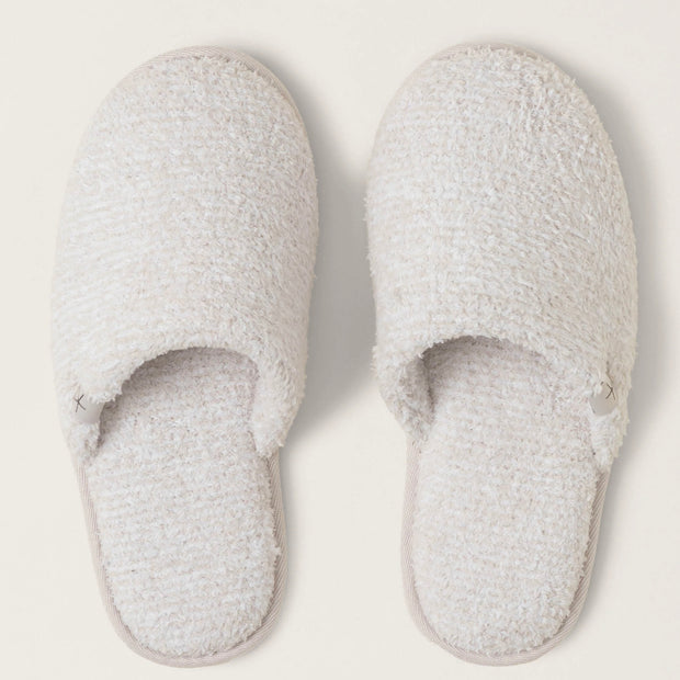 Barefoot Dreams CozyChic Spa Slippers ~ Size M 7/8 ~ Heathered Stone and White