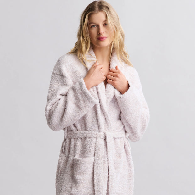 Barefoot Dreams CozyChic Heathered Stone and White Robe ~ Size Small / Medium