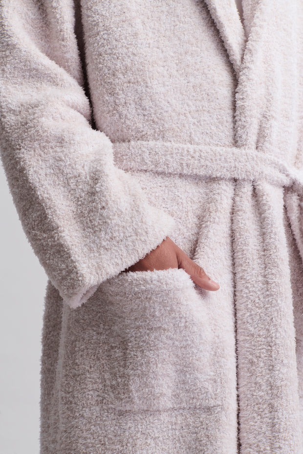 Barefoot Dreams CozyChic Heathered Stone and White Robe ~ Size Small / Medium