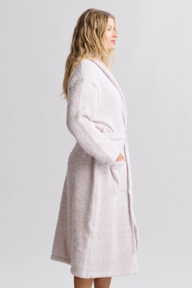 Barefoot Dreams CozyChic Heathered Stone and White Robe ~ Size Small / Medium