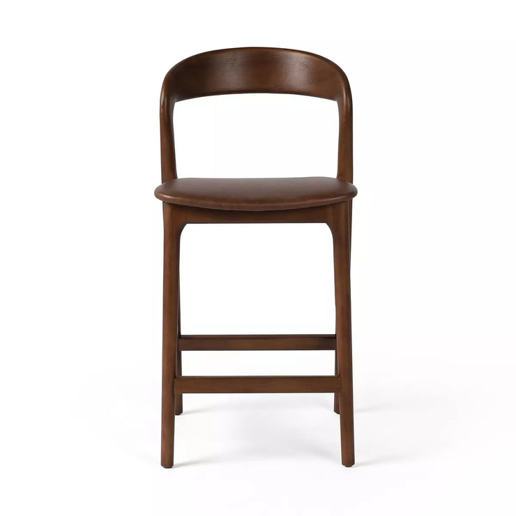Four Hands Amare Curved Wood Counter Stool ~ Sonoma Coco Leather Seat