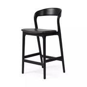 Four Hands Amare Curved Wood Counter Stool ~ Sonoma Black Leather Seat