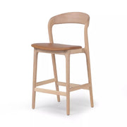 Four Hands Amare Curved Wood Counter Stool ~ Sonoma Butterscotch Leather Seat