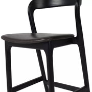 Four Hands Amare Curved Wood Bar Stool ~ Sonoma Black Leather Seat
