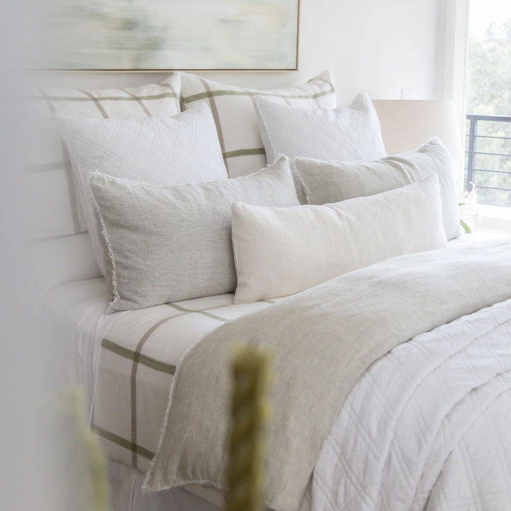 Pom Pom at Home Copenhagen White and Olive Big Pillow with Insert ~ 28 x 36