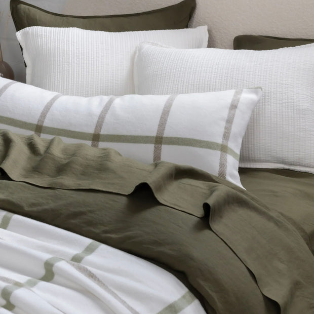 Pom Pom at Home Copenhagen White and Olive Pillow with Insert ~ 14 x 40