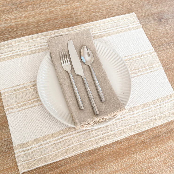 Anaya Home Beach Club Beige Stripe Indoor Outdoor Placemat