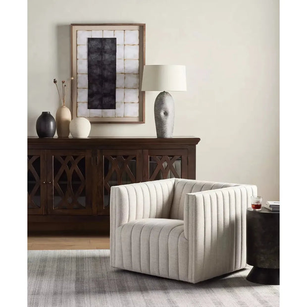 Four Hands Augustine Channeled Swivel Chair~ Dover Crescent Upholstered Performance Fabric