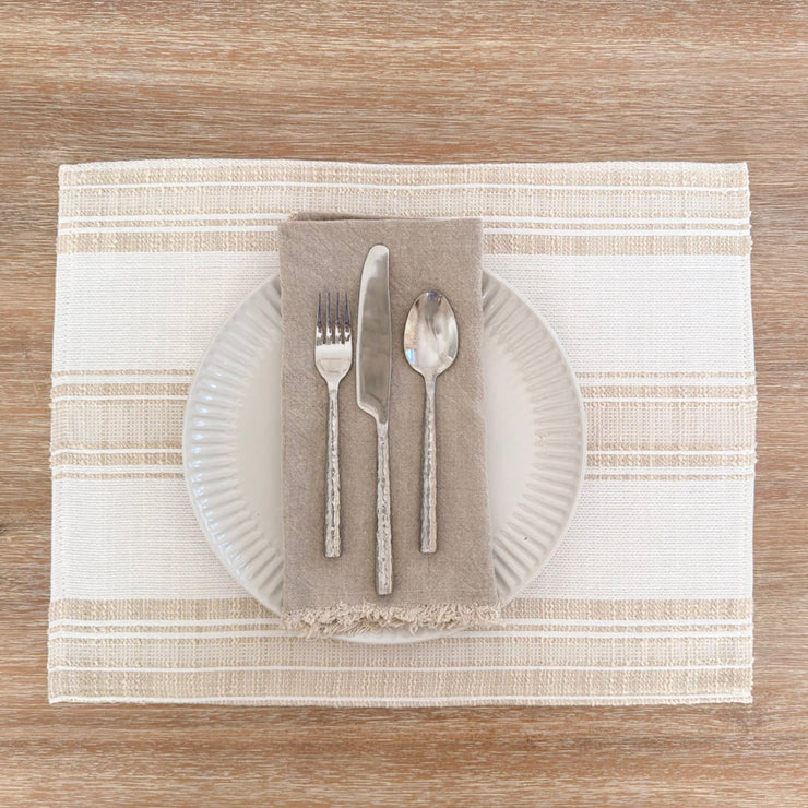 Anaya Home Beach Club Beige Stripe Indoor Outdoor Placemat