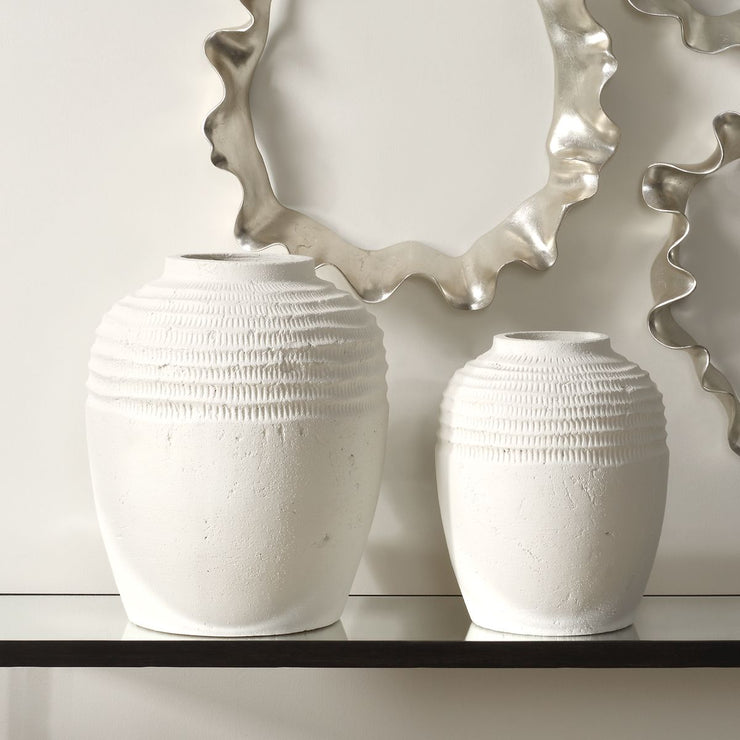 Uttermost Luna Ridge Chalk White Ceramic Vases  ~ Set Of Two