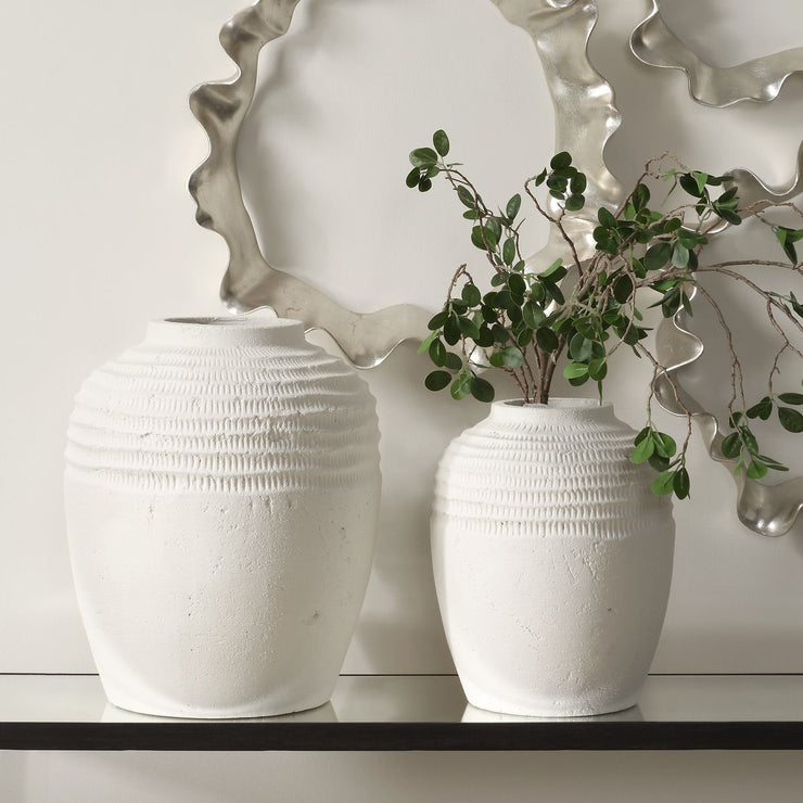 Uttermost Luna Ridge Chalk White Ceramic Vases  ~ Set Of Two