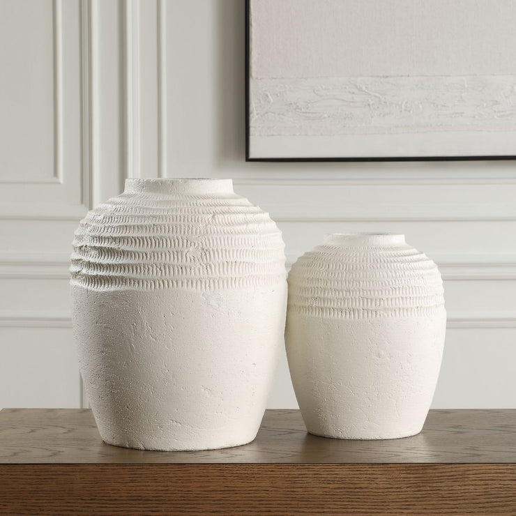 Uttermost Luna Ridge Chalk White Ceramic Vases  ~ Set Of Two