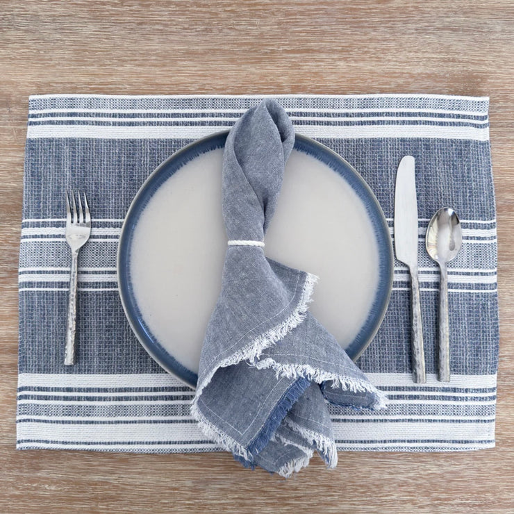 Anaya Home Beach Club Stripe Indigo Indoor Outdoor Placemat