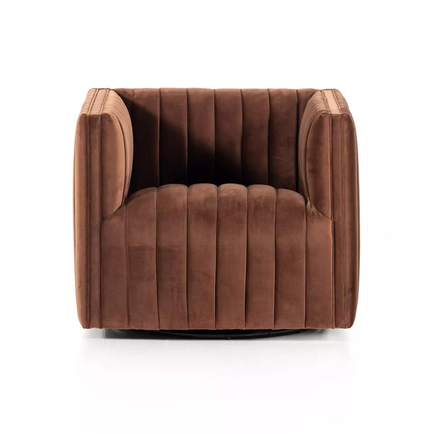 Four Hands Augustine Channeled Swivel Chair~ Surrey Auburn Upholstered Velvet Fabric