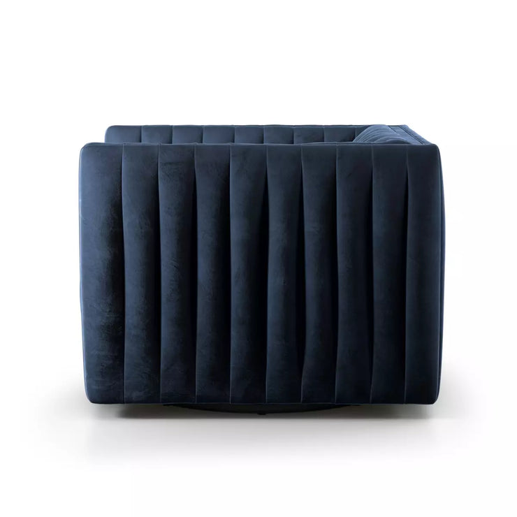 Four Hands Augustine Channeled Swivel Chair~ Sapphire Navy Upholstered Velvet Fabric
