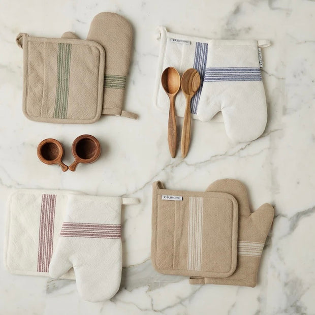 etúHOME Vintage Blue Stripe Kitchen Pot Holders ~ Set of 2