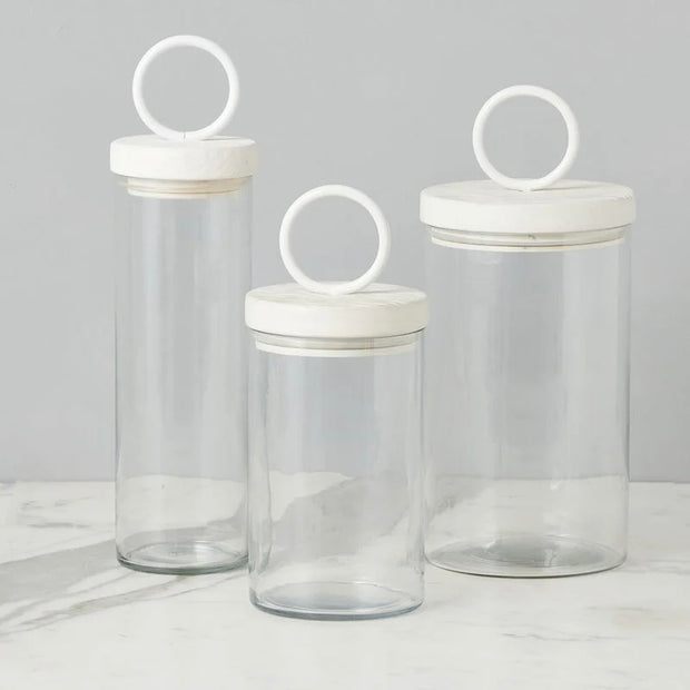 etúHOME White Ring Top Set of 3 Glass Canisters